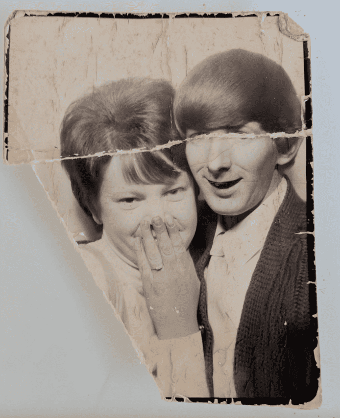 Original damaged photo - severely water damaged, torn, and deteriorated