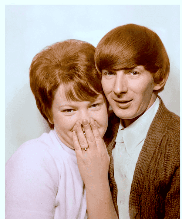 Beautifully restored couple photo with vibrant colors